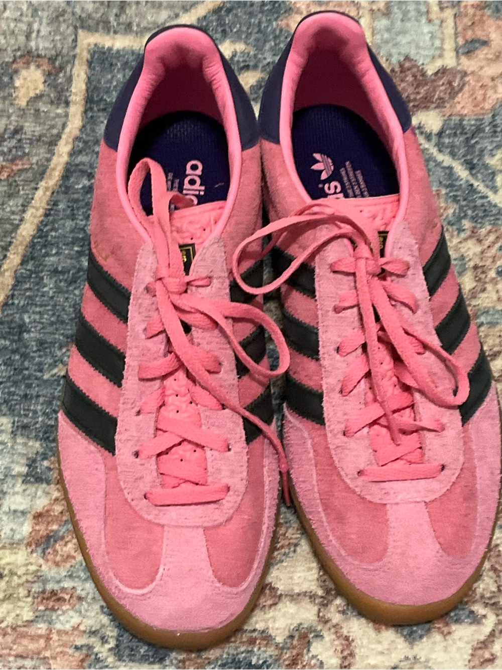 adidas Pink Suede Sneakers with Black Stripes